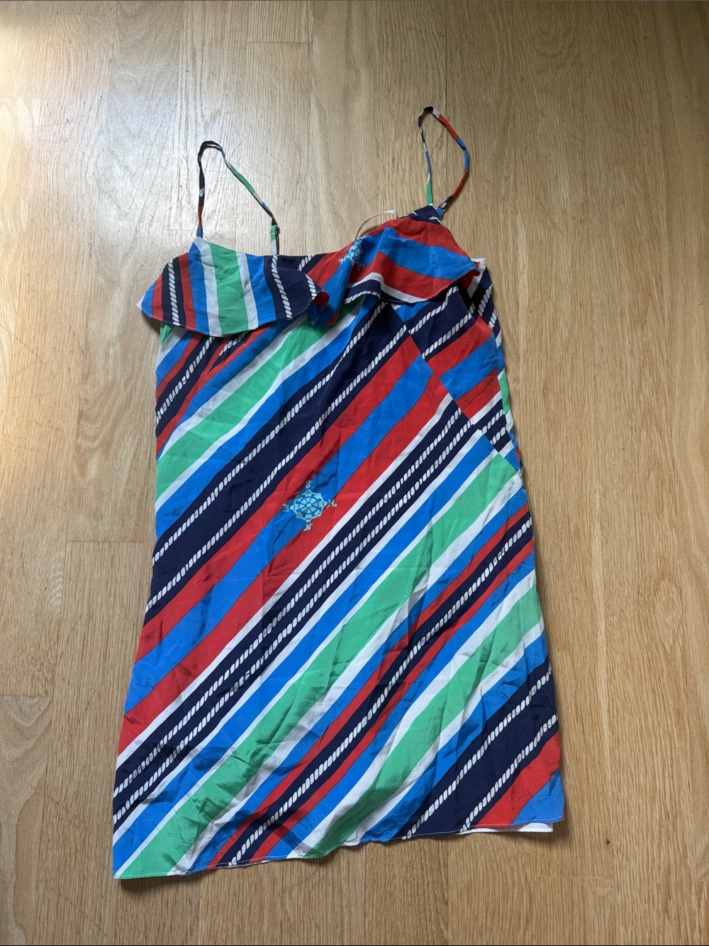 Lilly Pulitzer Striped Spaghetti Strap Mini Dress in Blue, Red & Green